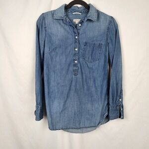 Merona Womens Blue Long Sleeve Collared Button Up Denim Shirt Size S‎